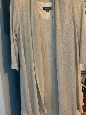 R&M Richards Shimmery Light Gold Two-Piece Dress and Robe a Mother of the Bride